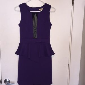 Arden B Purple (Mesh Plunge) Peplum Dress